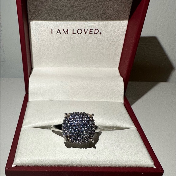 Authentic Suzy Levian Sterling Silver Sapphire and Diamond Ball-Top Ring - Picture 2 of 7